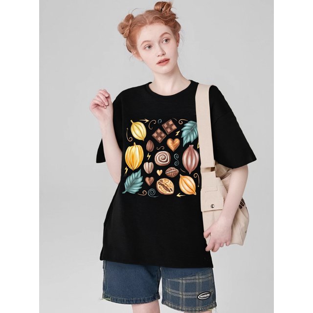 Camiseta informal de cuello redondo para mujer, de secado rápido, de punto, de largo regular, con estampado geométrico y de chocolate, ideal para todas las estaciones, ideal para practicar deporte.