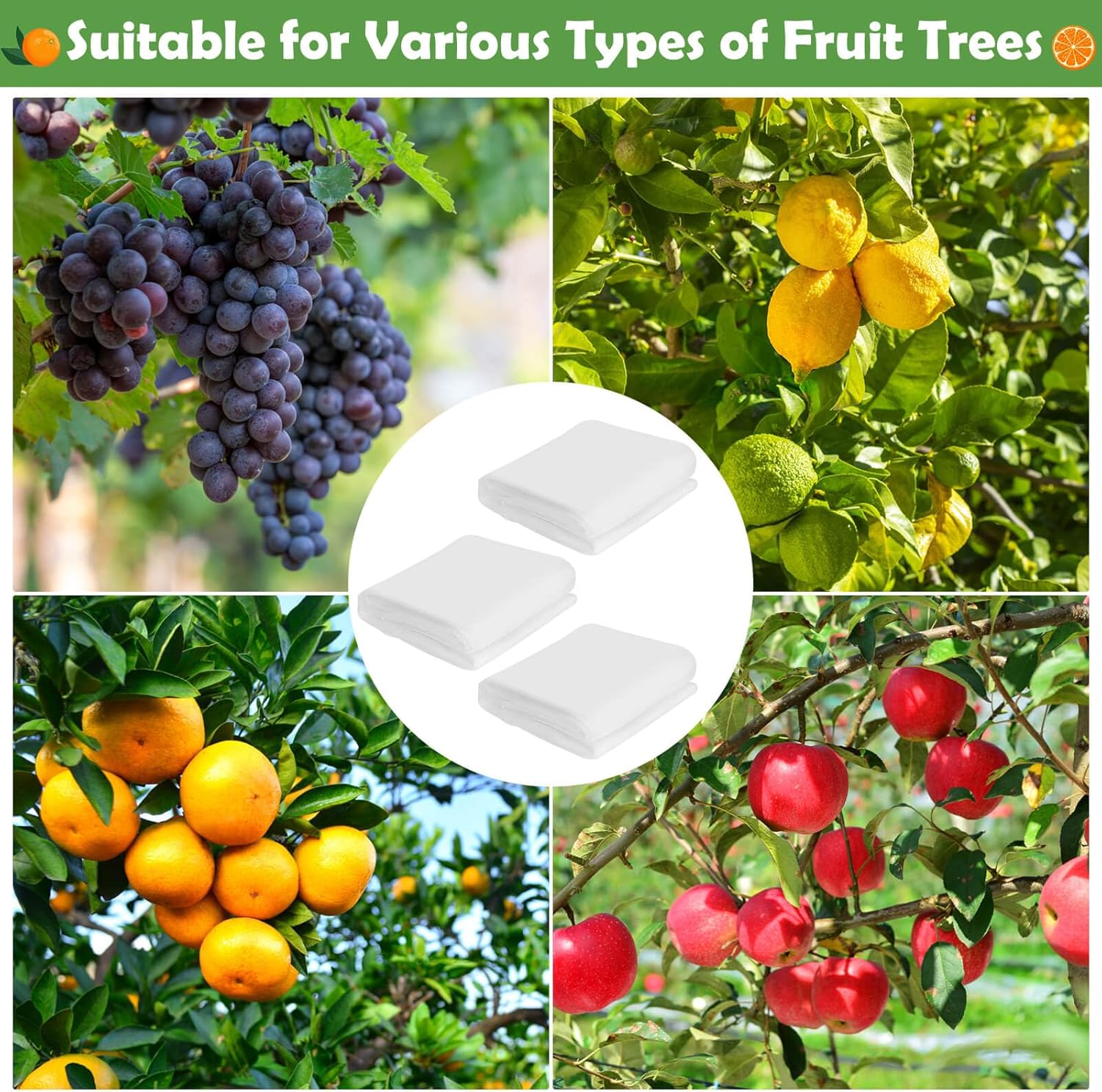 10x10 FT Fruit Trees Netting with Zipper,3Pcs Large Tree Nets for Fruit Trees with Drawstring, Plant Garden Insect Bird Netting Pest Barrier for Spring Peach Apple to Prevent Cicadas Bird
