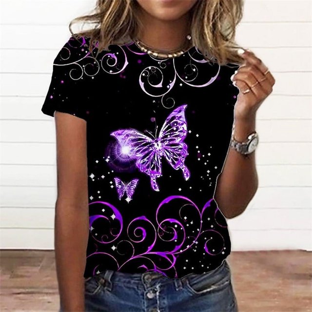 T-Shirt à Manches Courtes Imprimé 3d Fleur de Rose pour Femmes Été Mignon Chien Graphiques T-Shirt Col Rond TP-6TG