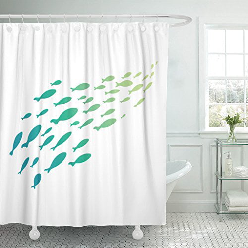 Countryclub Fish PEVA Bath Shower Curtain With Rings Waterproof 180 x 180cm 576 