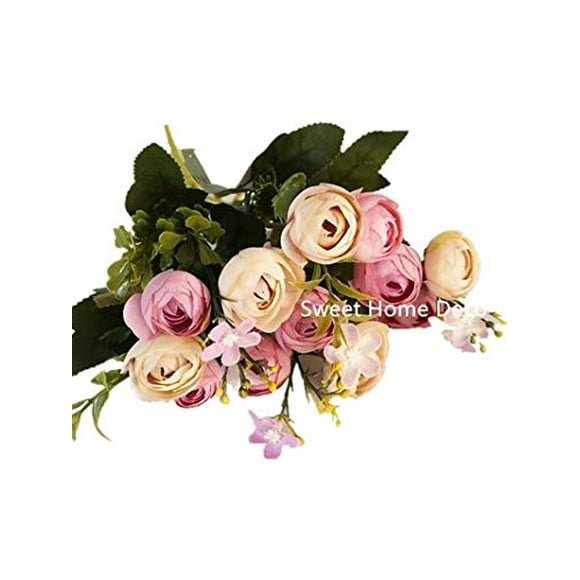 Sweet Home Deco 11'' Silk Baby Ranunculus Artificial Flower Bush Small Flower Bush Set of 2 Wedding/Home Decorations (Light Purple)
