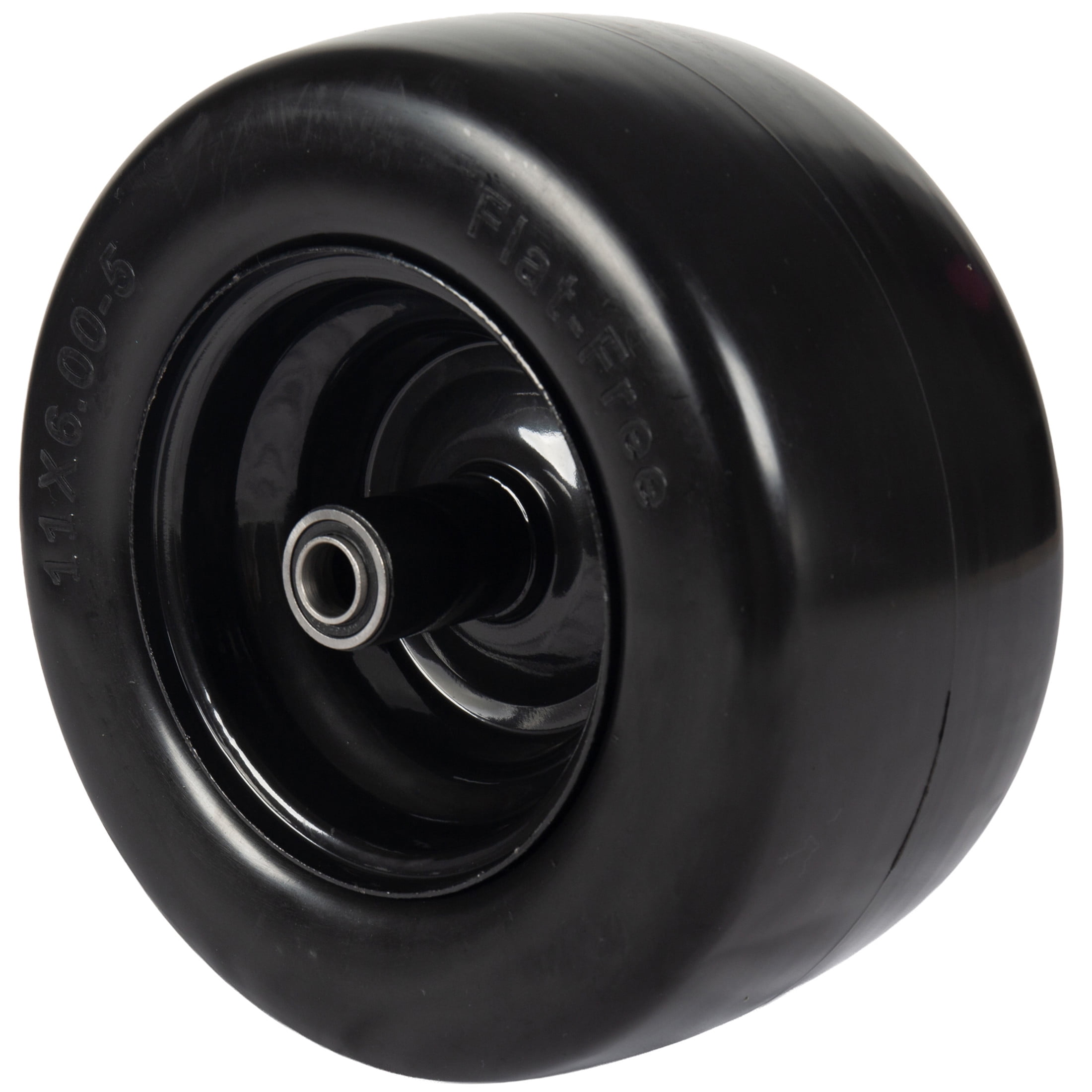Noble House 11" x 6" Smooth Tread Tires & Wheels with 3/4" Bearings, Solid Rubber Lawn Mower Tire, Black, Set of 2