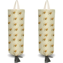 2Pcs Cloth Plastic Bag Holder Bees Theme 4 Adhesive Hook Grocery Pull Rope Free Adjustment Reusable Organizer Washable Wall Mount Hanging Storage Dispenser for Cabinet Home Kitchen Pantry