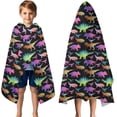 thumbnail image 3 of Black Colorful Dinosaurs Pattern Hooded Bath Towel，50"x30" for Ages 3 To 12 Kids, Quick Dry Lightweight Soft Microfiber Hood Beach Towel Cover Up for Kids, 3 of 7