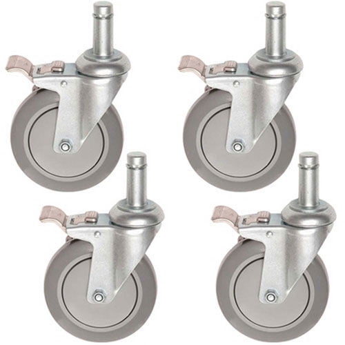 5" Polyurethane Stem Casters Set of (4) Wheels, All 4 with Brakes, 1200 Lb. Cap.