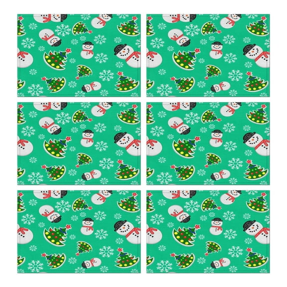 6 Pcs Christmas Placemats 12x17 Inches, Watercolor Winter Scene Design - Plastic Wipeable Table Mats for Kitchen Dining Holiday Party Decor