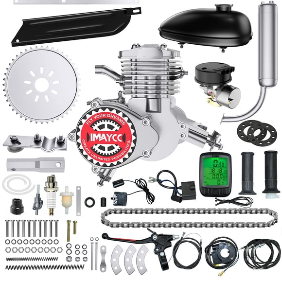 IMAYCC Kit de motor de bicicleta de 80 cc, kit de bicicleta motorizada de 2 tiempos, apto para bicicletas de 26 a 28 pulgadas, kit de motor de bicicleta con computadora digital con cable (plata)