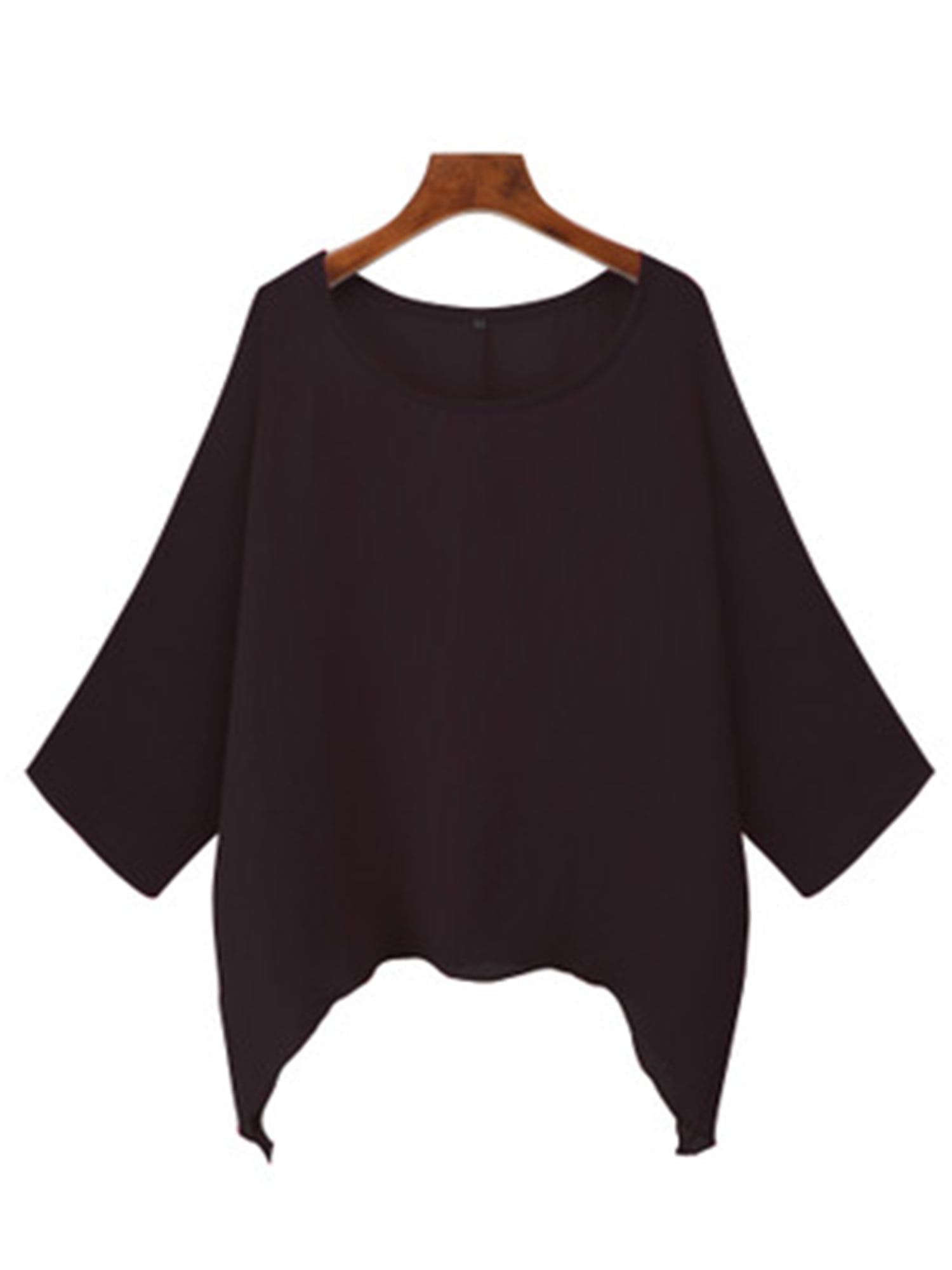 Women Bat Shirt Bat Wing Poncho Tunic Dress Top Solid Scoop Neck Long Sleeve Loose Blouse Top Oversize Gray 