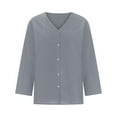 thumbnail image 4 of mihongmao Tankini Tops for Women,Women's Loose Casual Solid Color 3/4 Sleeve Long Sleeved V-neck Top/shirt,Deals of the Day Clearance! Gray M, 4 of 6