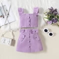 thumbnail image 2 of LNMQLPDBS Toddler Sets for Girls Fly Sleeve Ruffle Trim Button Crop Top & Button Mini Skirts with Girdle Set 2pcs Gifts for 3 Year Old Cute Trendy Summer Sets for Baby Gitl Purple 5-6 Years, 2 of 9