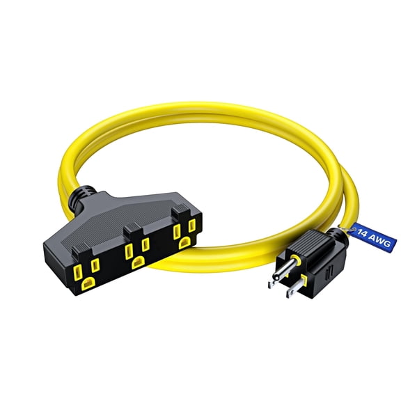 Maximm 1 Ft Heavy Duty Extension Cord 3 Outlet Power Splitter 14 Gauge Sjtw Cable Yellow