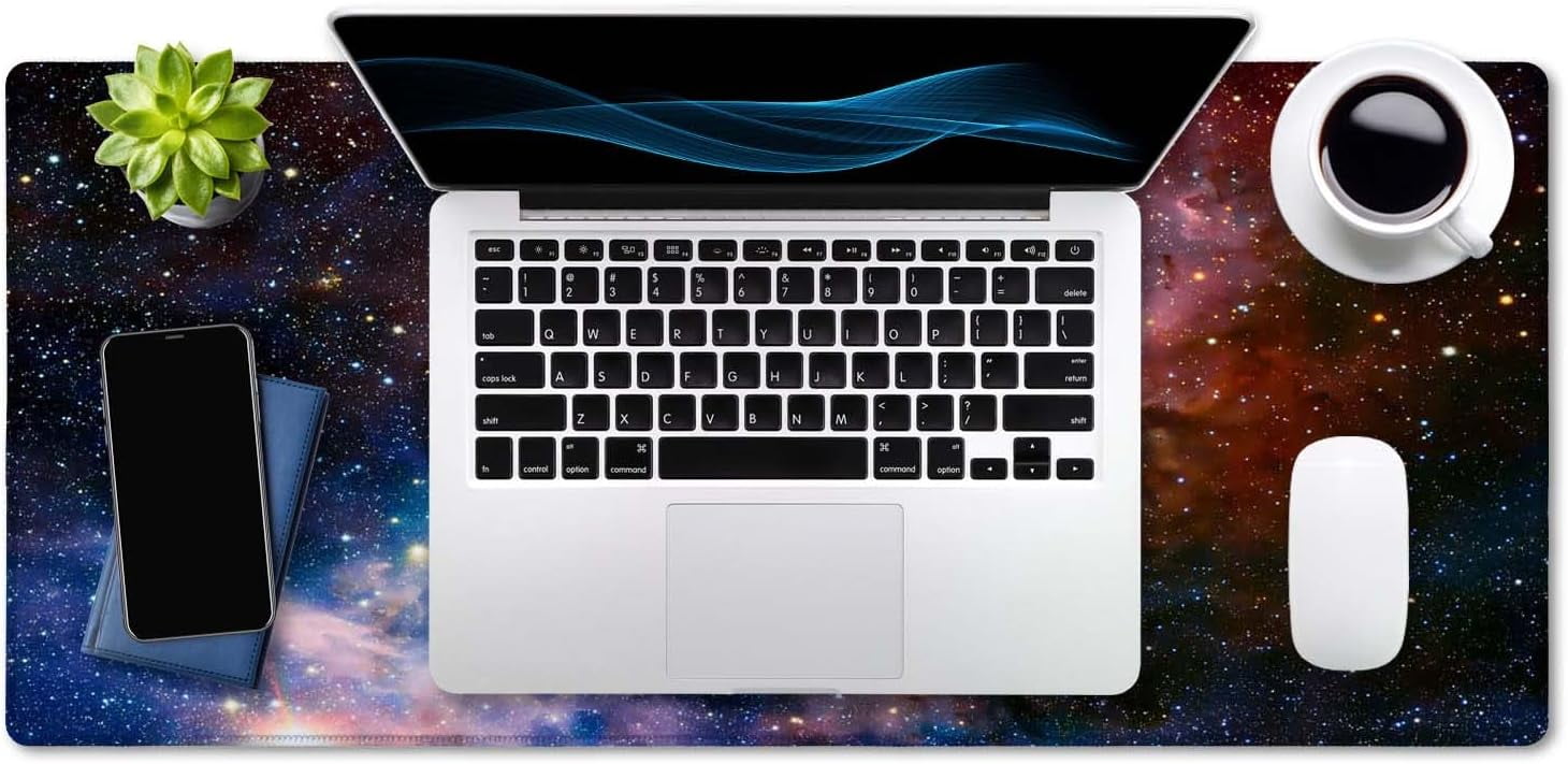 Desk Mat,Large Mouse Pad 35.4" x 15.7" XXL Extended Gaming Mouse Pad Mat with Non-Slip Base Stitched Edge Mousepad for Computer,Office,Keyboard and Laptop - Galaxy Nebula Starry Cosmic