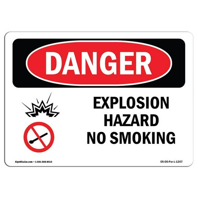 SignMission OS-DS-A-1218-L-1207 Signal de Danger d'Osha 12 x 18 Po - Risque d'Explosion Non Fumeur