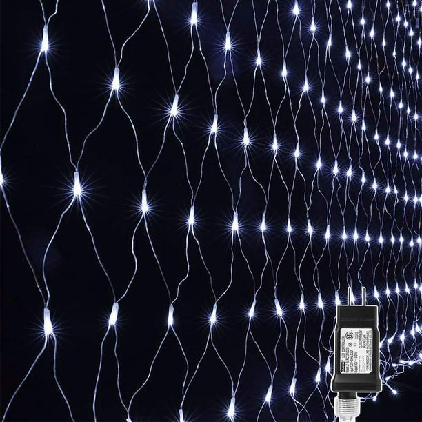 Luces de red decorativas LED 360 de 12 pies x 5 pies, 8 modos de malla de bajo voltaje Luces navideñas de hadas para árboles de Navidad, arbustos, bodas, jardín, exterior, decoración interior (blanco) Adepaton CJWUS-2092