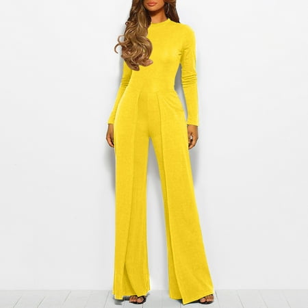 

Jumpsuits For Women Casual Jumpsuits Loose Fit Belted Dressy Long Sleeve Crewneck Autumn Jumpsuit Long Wide Legs Formal Rompers