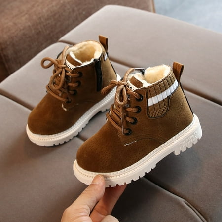 

SDJMa Toddler Boys Girls Ankle Boots Side Zipper Lace Up Combat Boots Non Slip Warm Winter Boots Fashion Kids Outdoor Booties(Brown)