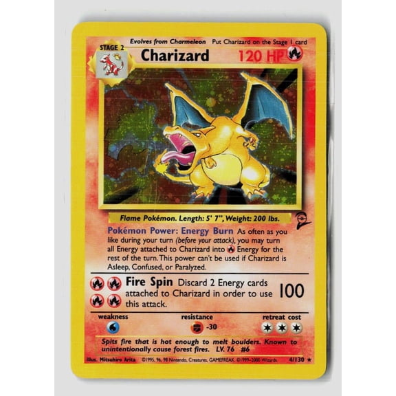 Collectible 2000 Base Set 2 Charizard Holo Rare #4/130 English Pokemon Card