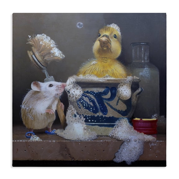 Stupell Industries Transitional Funny Baby Mouse And Chick Animal Canvas Art, 17 x 17, by Gabriel Gressie