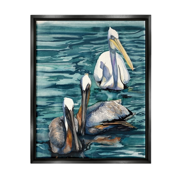Stupell Industries Pelicans at Sea Painting Animals & Insects Painting Black Floater Framed Art Print Wall Art, 17 x 21