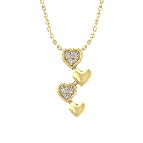 10K Yellow Gold Round Diamond Heart Pendant with Yellow Gold Plated Silver Chain Necklace (1/10 cttw, I-J Color, I2-I3 Clarity), 18"
