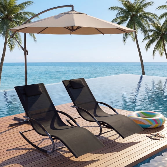 Anoncndin Outdoor Lounge Chair, Rocking Chair, Folding Chaise with Removable Pillow, Patio Lounger with Breathable Mesh Fabric, Ergonomic Steel Frame, Non-Slip Base, Rocking Recliner for Patio, Pool