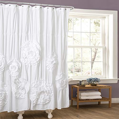 White Ruffle Shabby Chic Shower Curtain 12hooks 180x200cm Bathroom Decor 