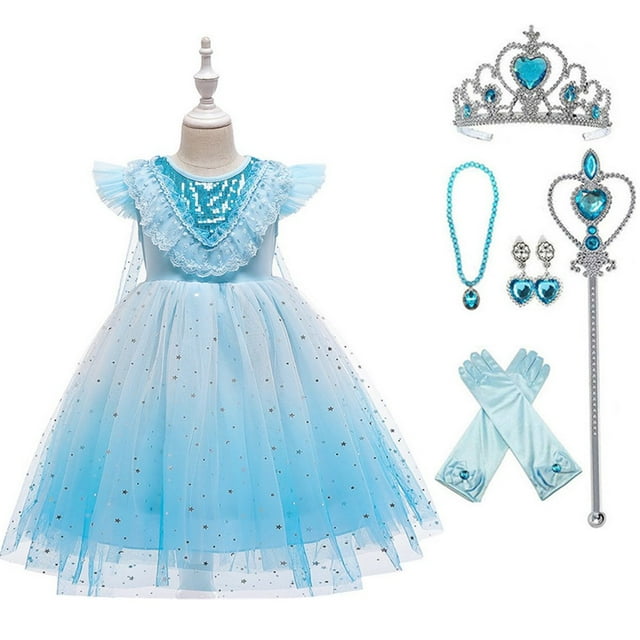HAWEE Robe Elsa pour Filles Costume de Carnaval Fête d'Anniversaire Robe Tutu de Princesse Manches Bouffantes Déguisement Elsa