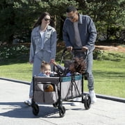 Jeep Sport All-Terrain Stroller Wagon by Delta Children - Includes Canopy, Parent Organizer, Adjustable Handlebar, Snack Tray & Cup Holders, Grey/Blue Moon