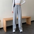 thumbnail image 2 of Ramiter Womens Sweatpants Women’s Mid-Rise Brushed Hacci Pull-on Cropped Wide Leg Pants Grey,L, 2 of 4