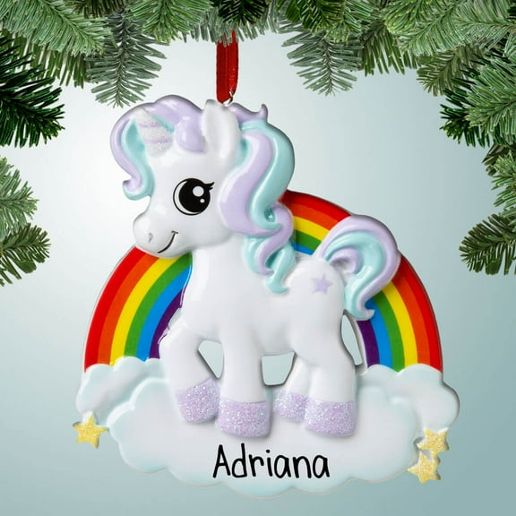 Baby Unicorn with Rainbow - Personalized Christmas Ornament - Perfect Stocking Stuffer - Great Gift Ideas