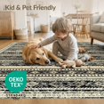 thumbnail image 4 of ODIKA 2'x3' Washable Samll Area Rug Striped Tan Boho Distressed Border Bands Motifs Banded Ivory Flowing Dynamic for Entryway, Kitchen, Laundry Room, Non-Slip, Low Pile, 4 of 7