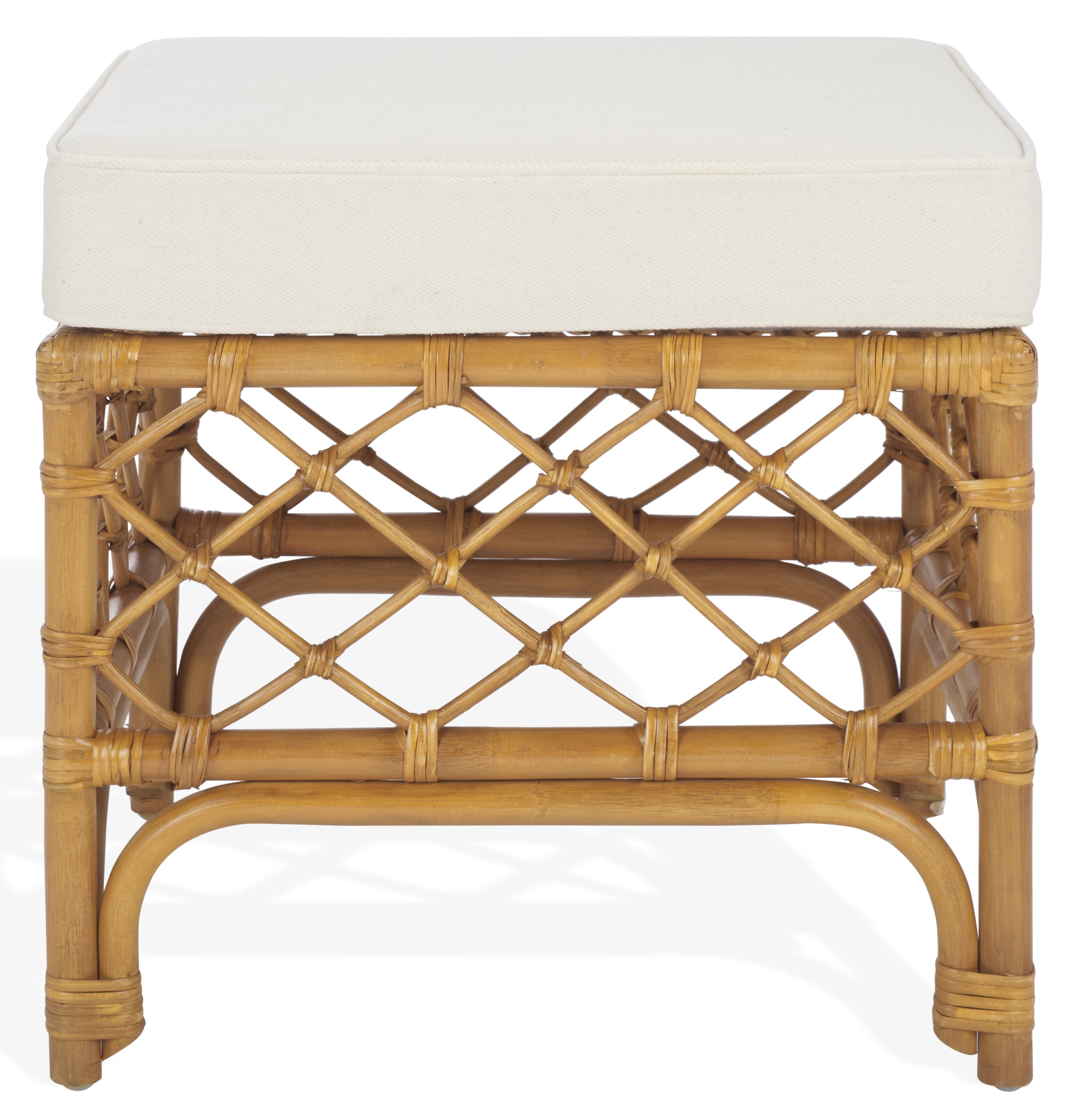 Safavieh Couture Cherilynn Rattan Pole Ottoman, Natural/White