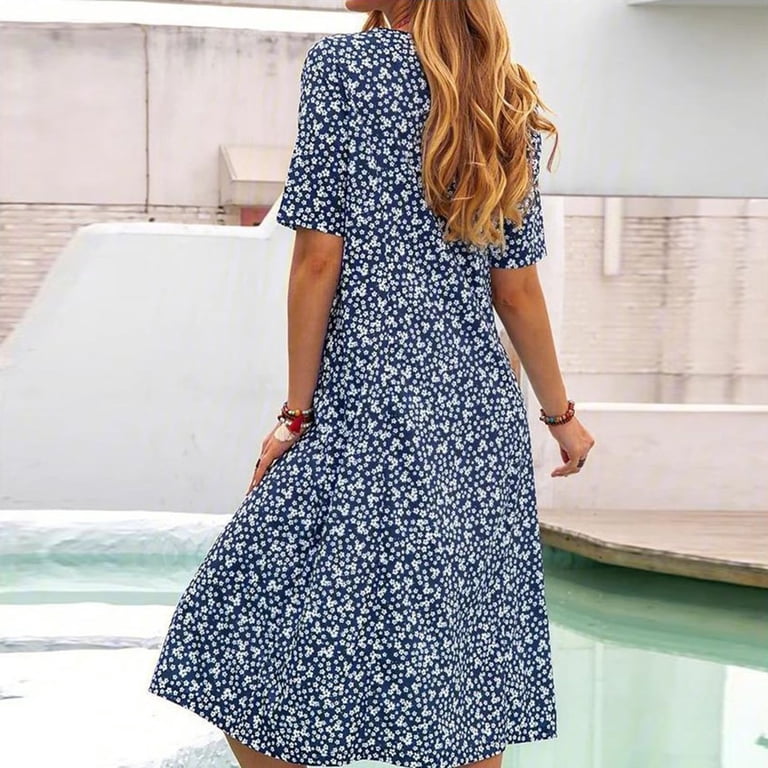 XFHLMJFF Basic Casual Dresses For Women Short Sleeve Round Neck Flowy Maxi Frocks With Pockets Leisure Sundress - Walmart.com XFHLMJFF Basic Casual Dresses For Women Short Sleeve Round Neck Flowy Maxi Frocks With Pockets Leisure Sundress - Walmart.com