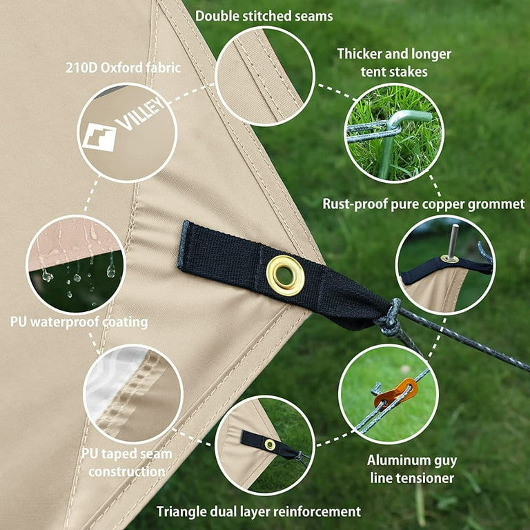 VILLEY Camping Tarp Rainfly for 2-4 people, 210D Waterproof Sun