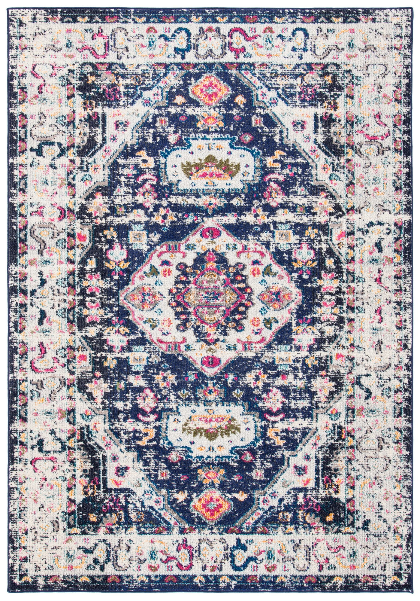 SAFAVIEH Madison Trenton Vintage Traditional Area Rug, Navy/Ivory, 6' x 9'