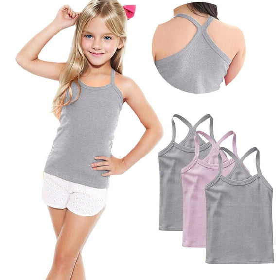 ZACPNCV Girls Camisole 3 Pack Cotton Soft Girls Undershirts - Lightweight Spaghetti Strap Tank Top Multicolor 12-13 Years