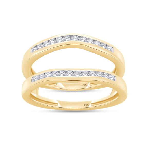 Round White Cubic Zirconia Curve Enhancer Guard Ring 14K Yellow Gold Ring Size - 8