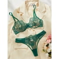 thumbnail image 3 of Ropa interior sexy floral para mujer Ropa de club nocturno Conjunto de lencería transparente con diamantes de imitación en forma de corazón, 3 of 4
