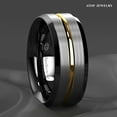 thumbnail image 4 of Tungsten Rings for Men Wedding Bands for Him Womens Wedding Bands for Her 8mm Silver Brushed Black Edge Gold Stripe, 4 of 7