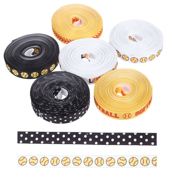 AUQ 6 Rolls Baseball Sports Ribbon Set Baseball Softball DIY Sewing Crafts Creative Decorations Baseball Print Ribbon