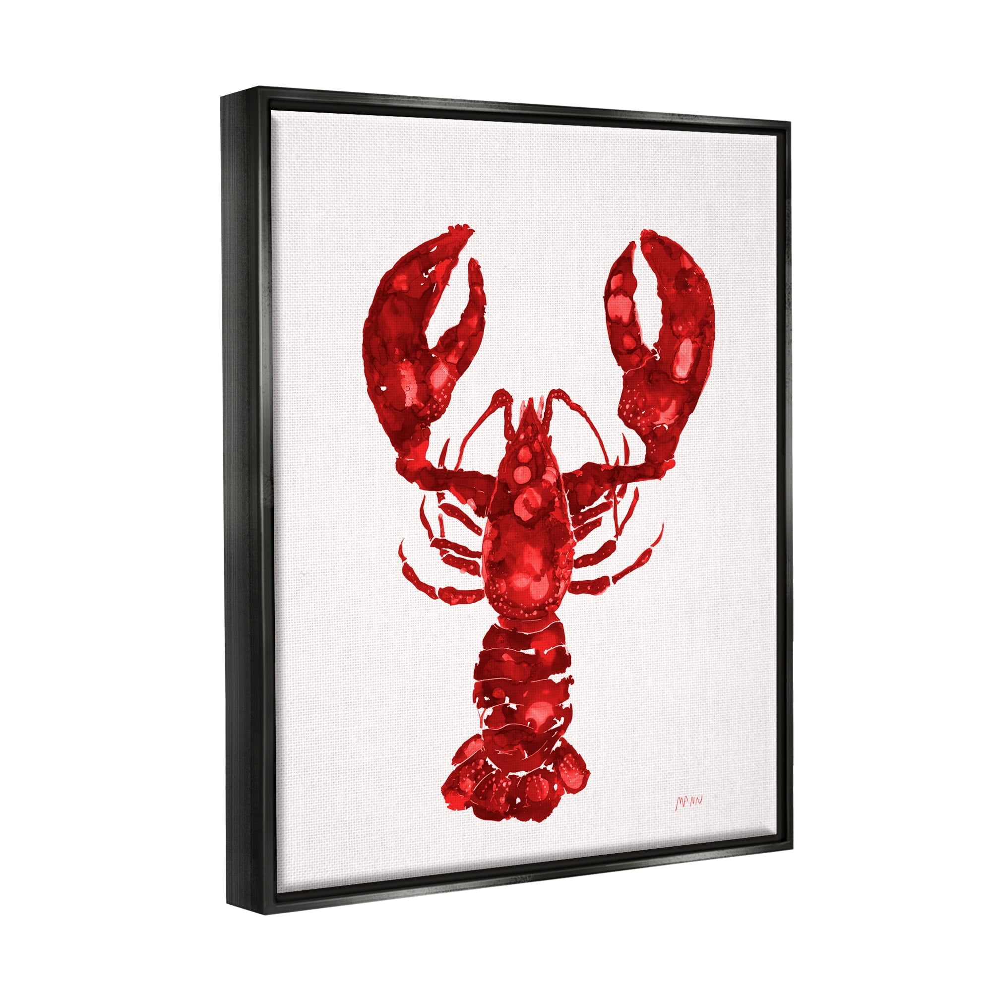 Stupell Industries Red Lobster Marine Paint Speckled Watercolor Painting Jet Black Floating Framed Canvas Print Wall Art, Design by Patti Mann