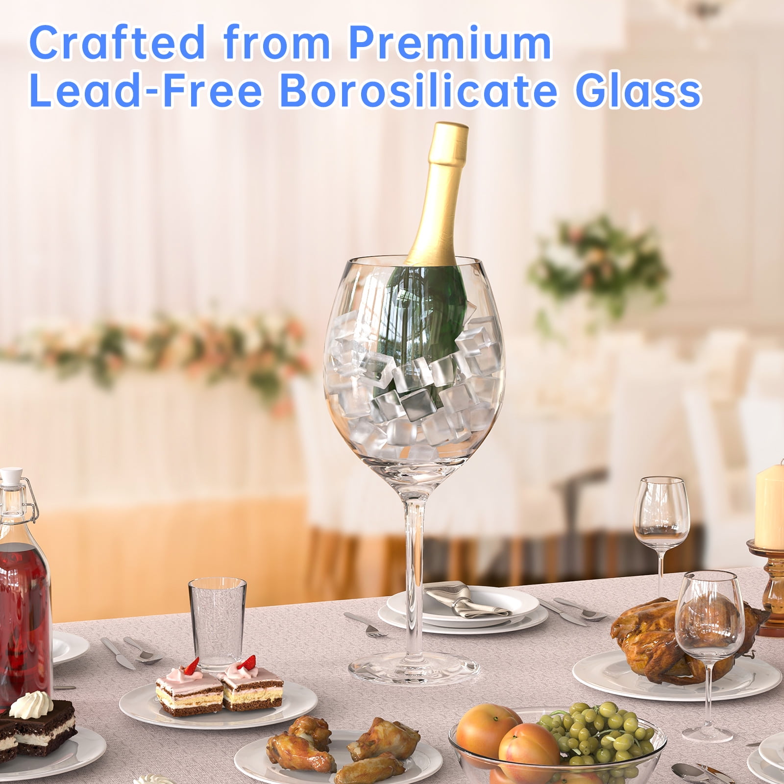NiHome Artisan 112oz Hand-Blown Giant Wine Glass for Celebrations & Gatherings, 15" Tall 4.5" Mouth Italian Design Large Capacity Crystal Stemware, Elegant Lead-Free Glassware Eco-Friendly Packaging