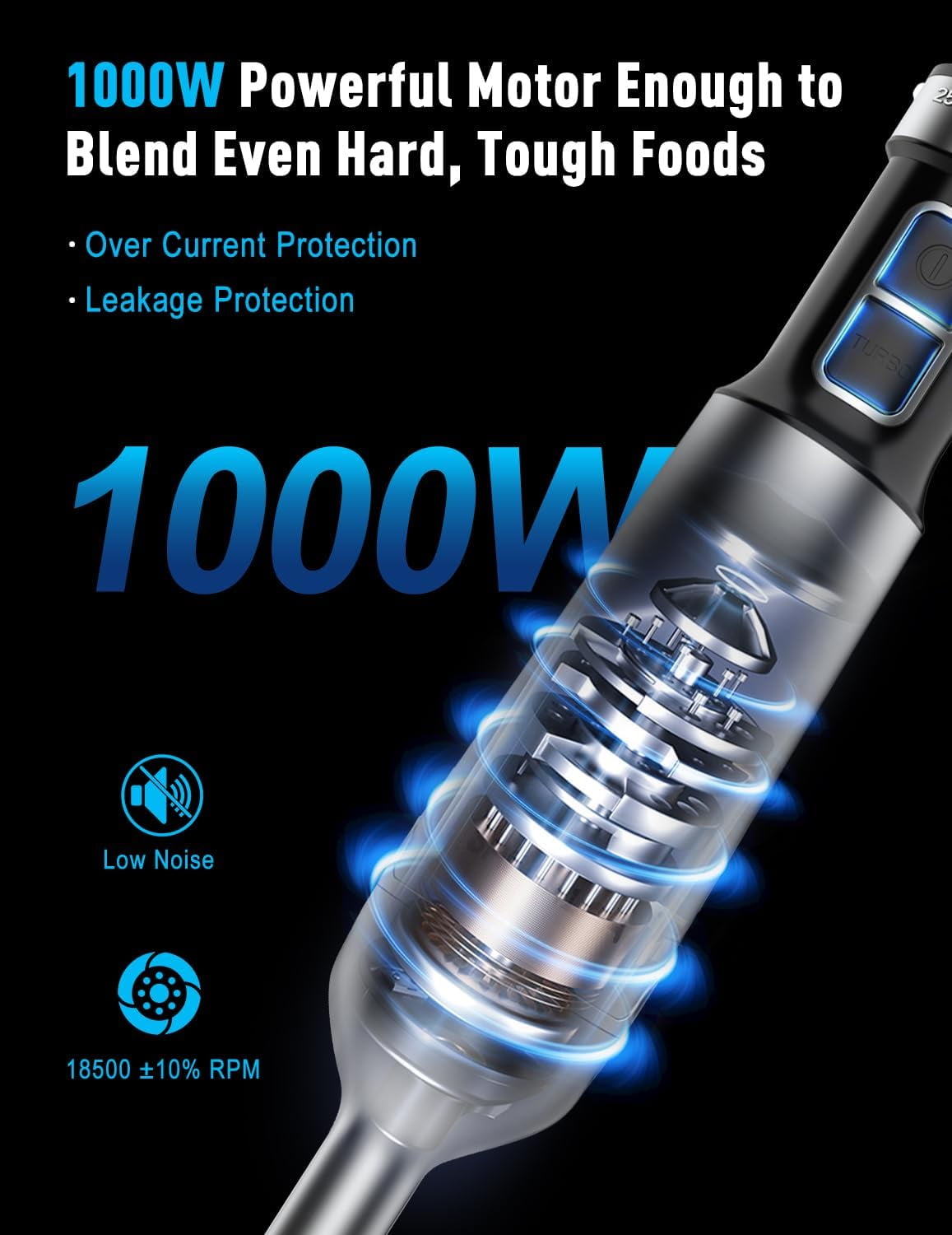 1000W Powerful Immersion Blender Handheld with 25-Speed, Scratch-Resistant Corded Hand Mixer with Heavy-Duty Copper Brushless Motor