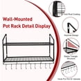 thumbnail image 4 of Hanging Pot Rack, 2 Tier Pan Rack, Wall Mounted Pot Holders for Kitchen Storage, Pot and Pan Organizer with 10 Hooks, Ideal for Pans Set, Utensils, Cookware, Household, 4 of 5