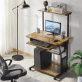thumbnail image 3 of Fullfurnique Rolling 3-Tier Computer Desk with Detachable Top Shelf, Rustic Brown, 3 of 9