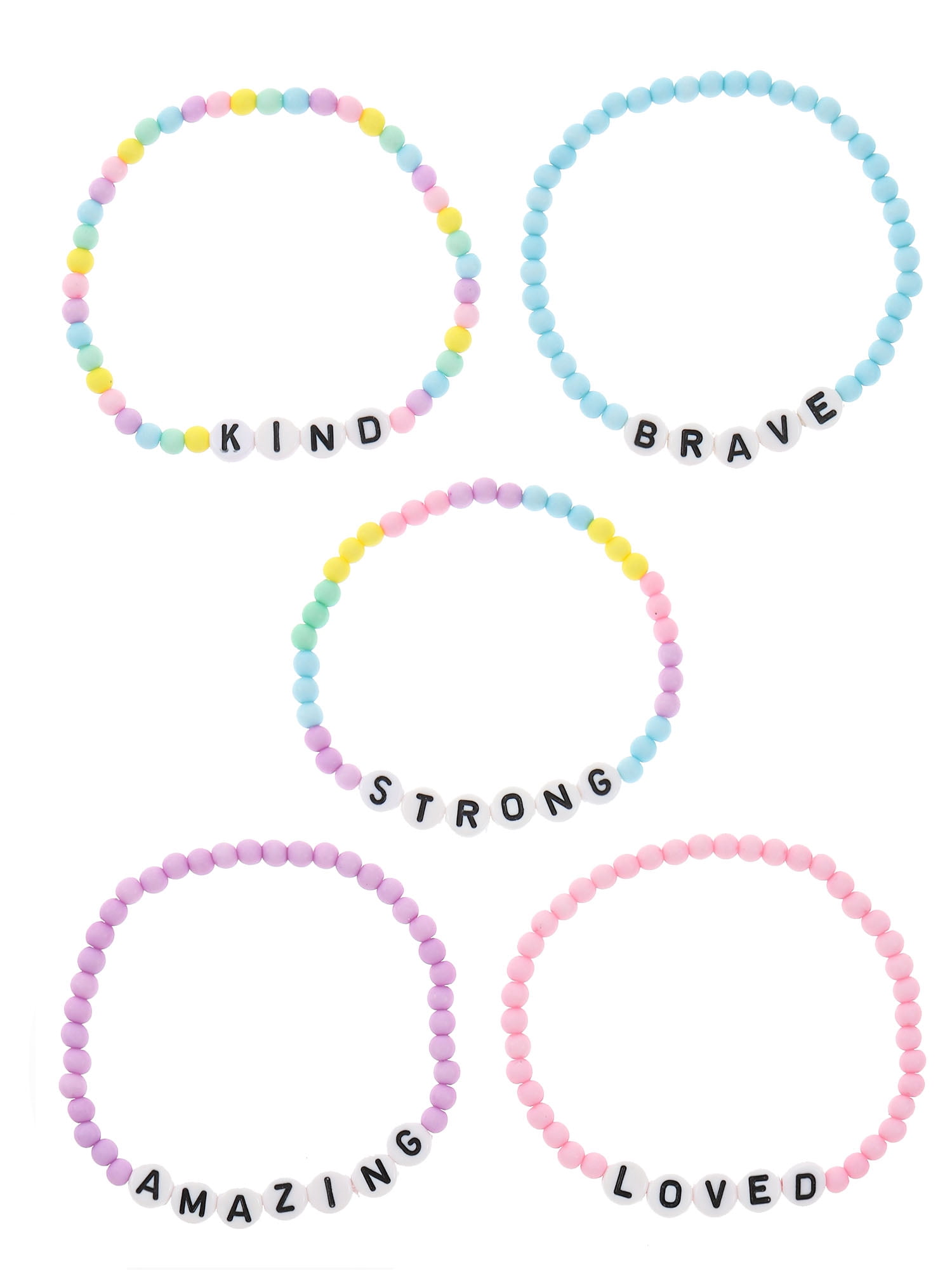 Wonder Nation Positive Affirmations Beaded Stretch Bracelets, Girls, 5 Pieces