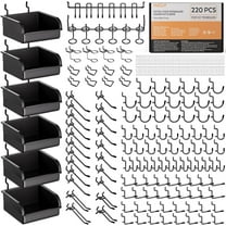 INCLY 220PCS Extra Thick 1/4" Pegboard Accessories Organizer Kit, Heavy Duty Black Pegboard Hooks with Bins and Peg Lock, Peg Board Hooks Assortment for Garage Wall Attachments Hanging Tools