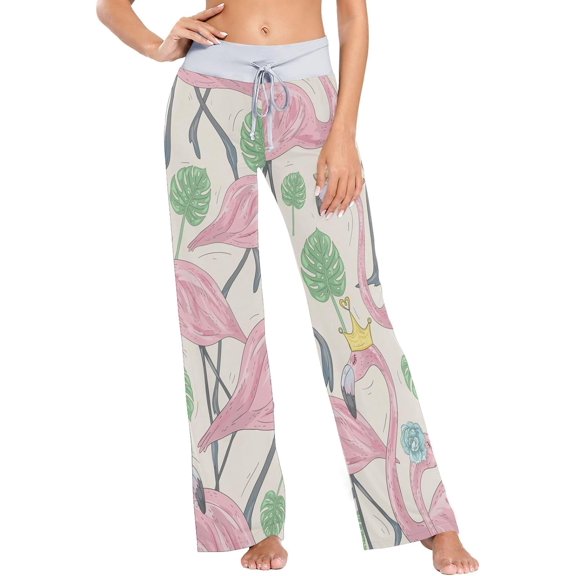 Women's Pajama Pants Flamingo Leaves Comfy Stretch Sleepwear Essentials womens Lightweight Lounge Terry Pajama Pant, Large