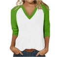 thumbnail image 3 of Womens V Neck T Shirt, 3/4 Sleeve Shirts for Women Fall Plus Size Casual Color Patchwork Raglan Sleeve Tees Tops, 3 of 6