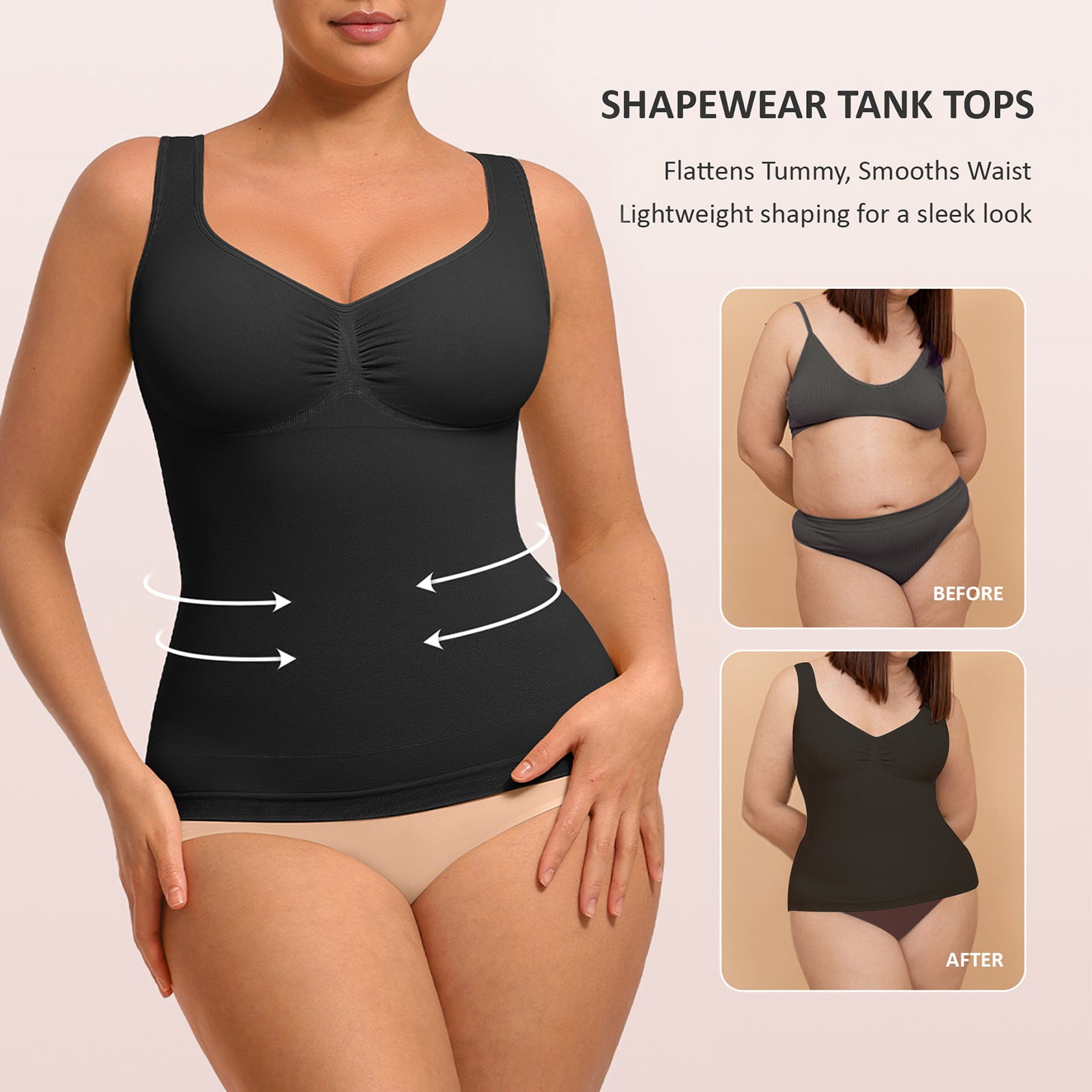 FeelinGirl Women's Bust Support Waist and Abdomen Control Shapewear Tank with Wide Straps, Sizes S-3XL